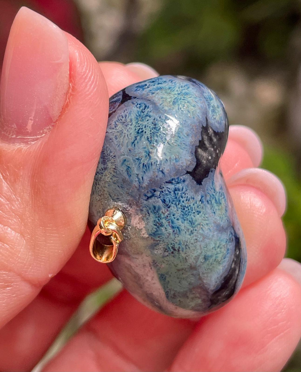 Unique Handmade Ceramic Colorful Polymita Deep Blue Pendant Jewelry.