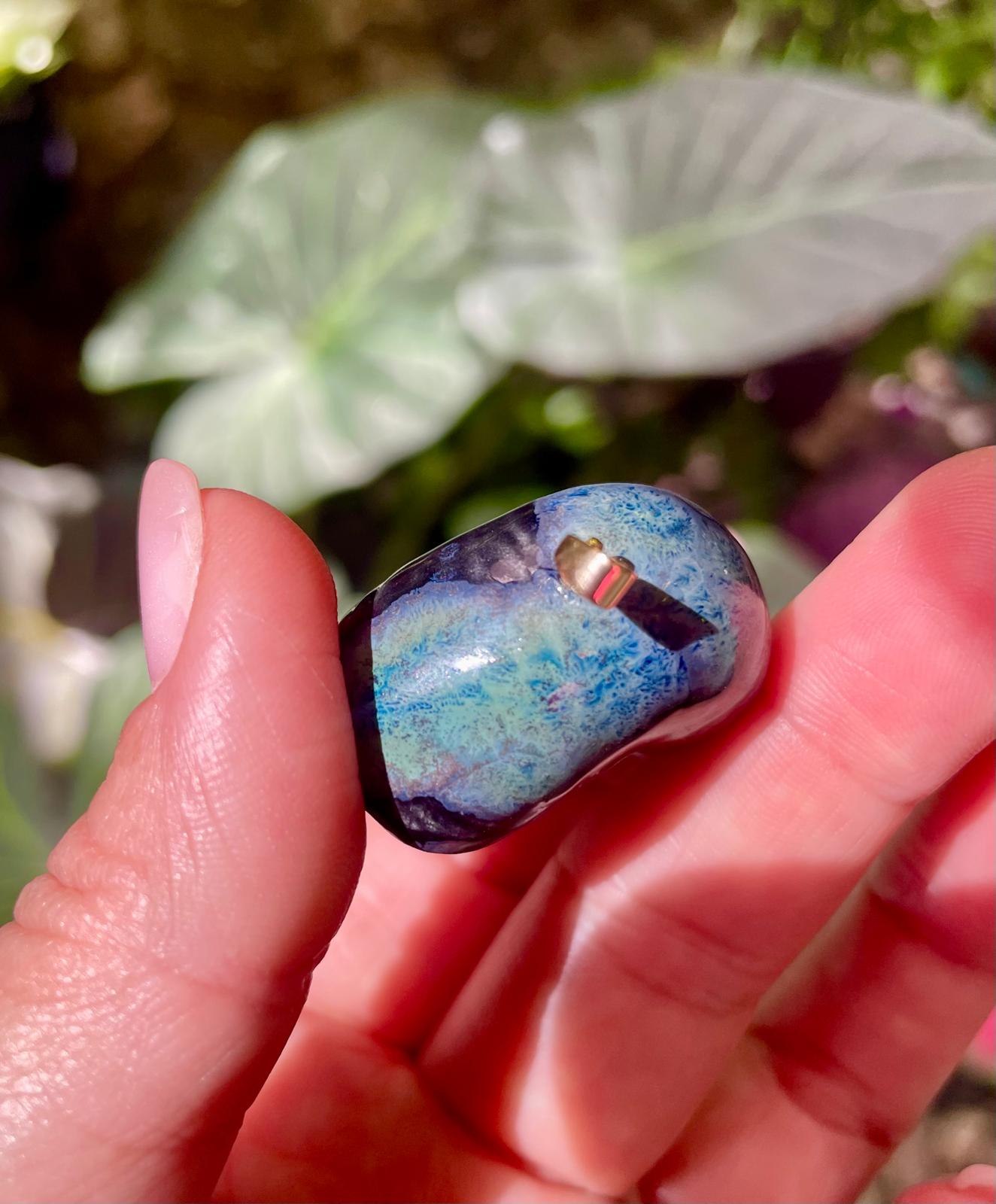 Unique Handmade Ceramic Colorful Polymita Deep Blue Pendant Jewelry.