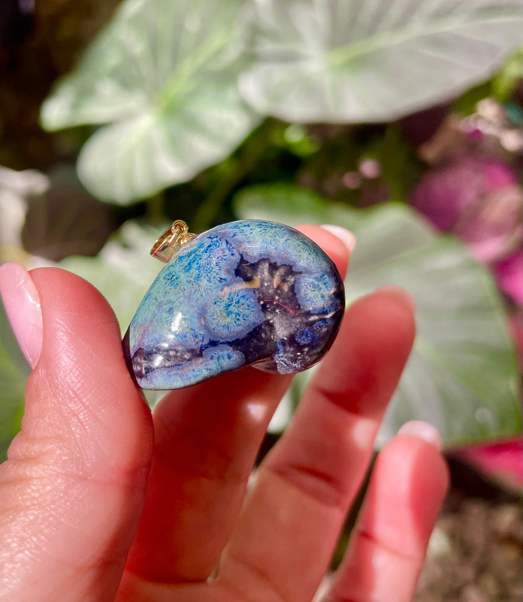 Unique Handmade Ceramic Colorful Polymita Deep Blue Pendant Jewelry.