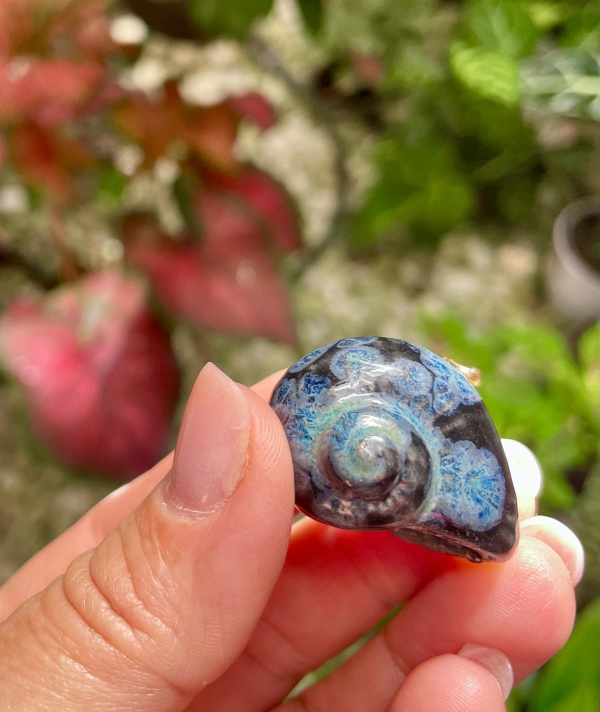 Unique Handmade Ceramic Colorful Polymita Deep Blue Pendant Jewelry.