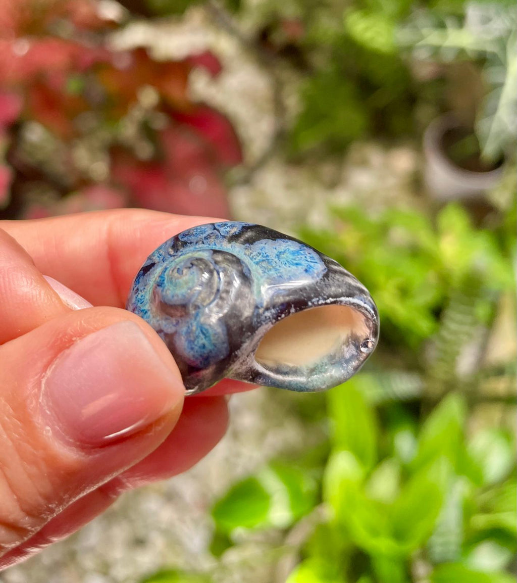 Unique Handmade Ceramic Colorful Polymita Deep Blue Pendant Jewelry.