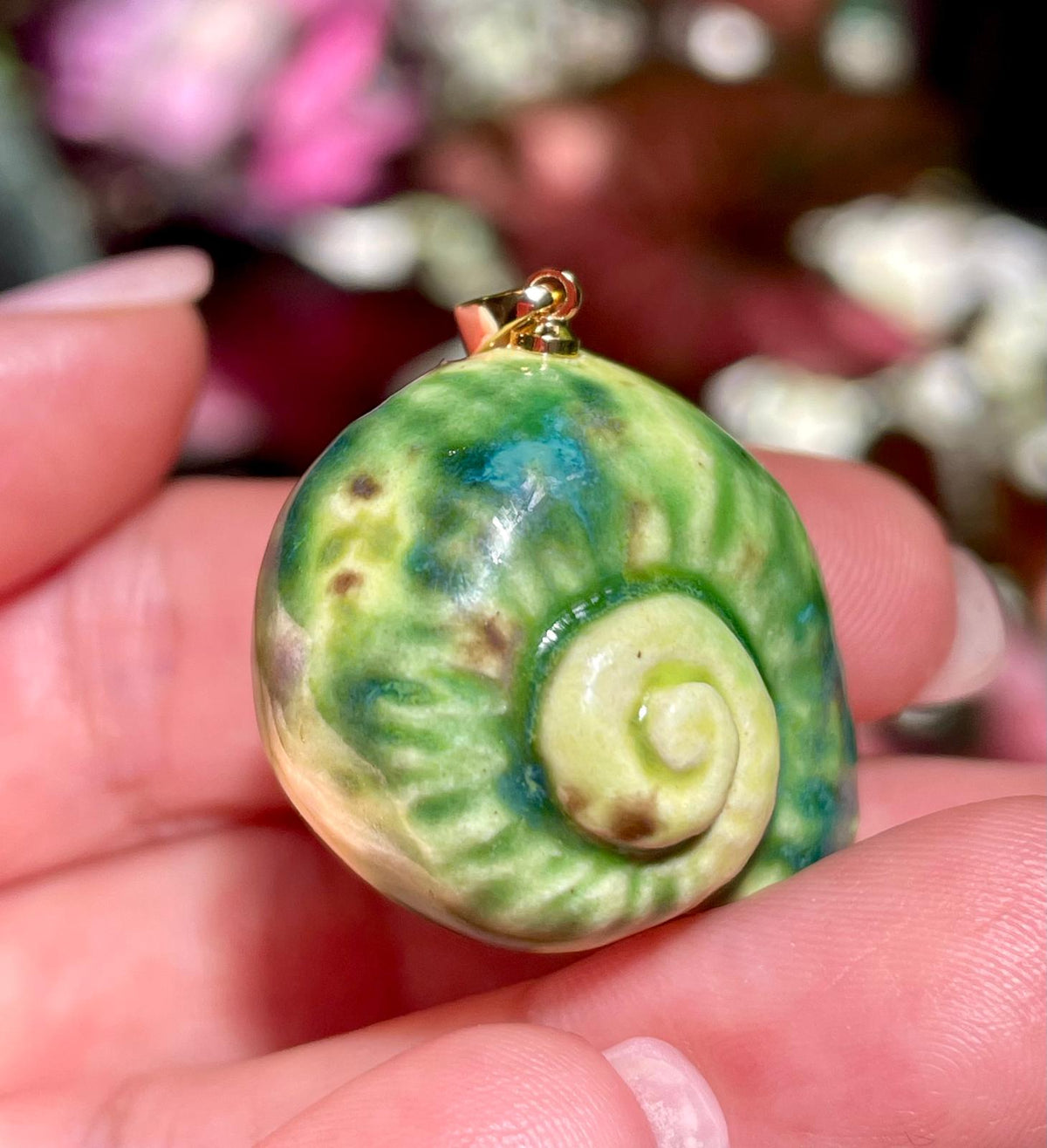 Unique Handmade Ceramic Colorful Polymita Garden Pendant Jewelry.