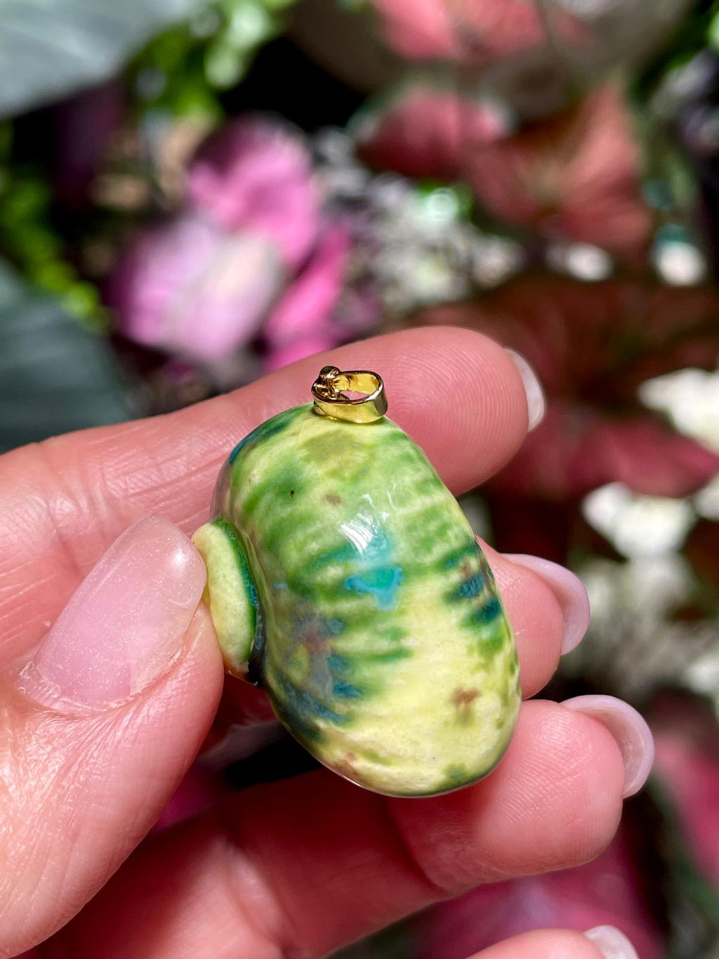 Unique Handmade Ceramic Colorful Polymita Garden Pendant Jewelry.