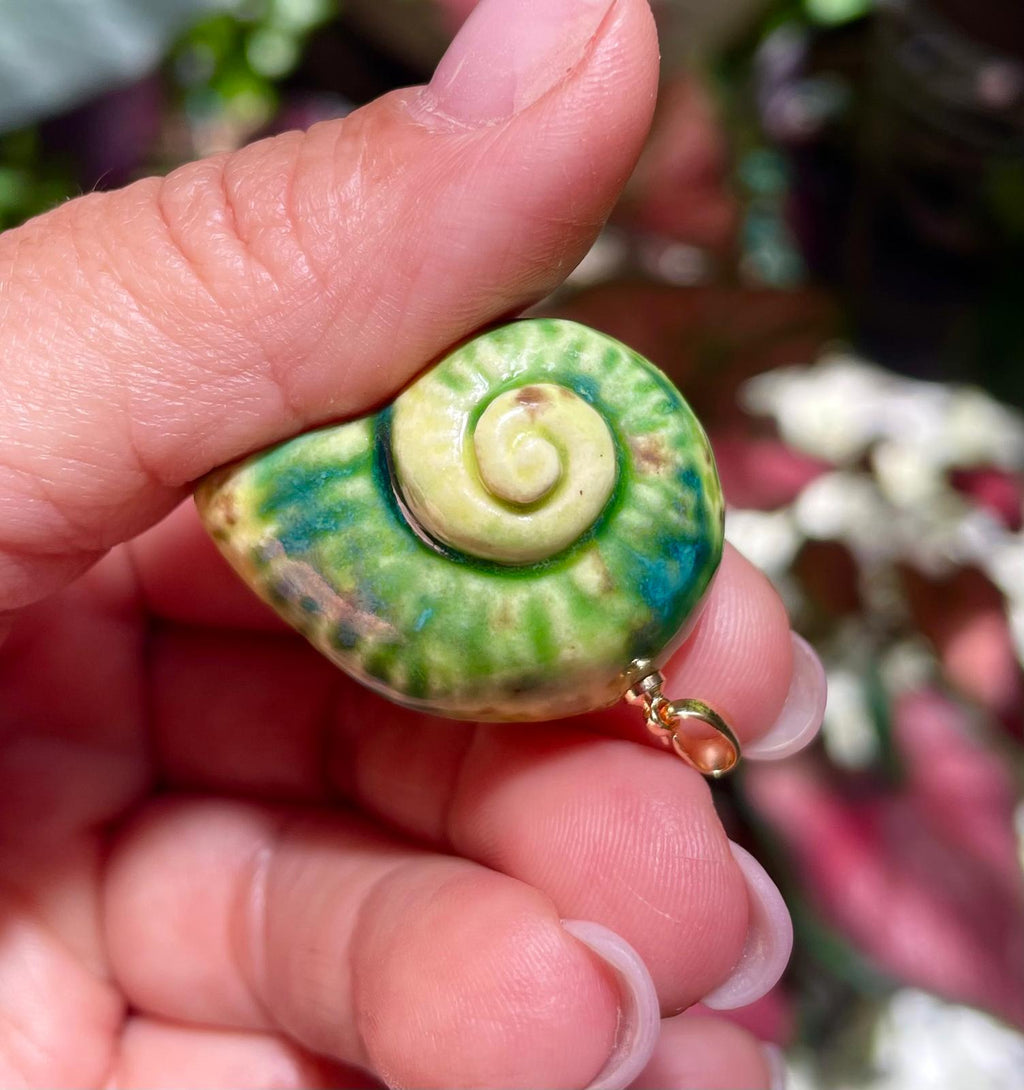 Unique Handmade Ceramic Colorful Polymita Garden Pendant Jewelry.