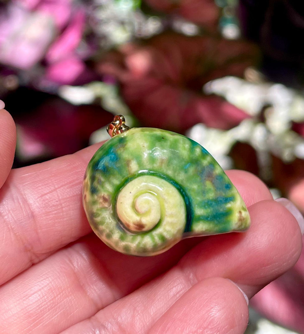 Unique Handmade Ceramic Colorful Polymita Garden Pendant Jewelry.