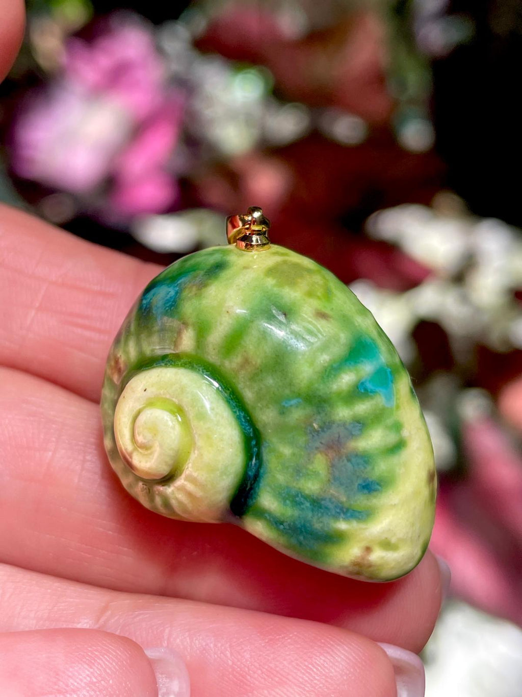 Unique Handmade Ceramic Colorful Polymita Garden Pendant Jewelry.