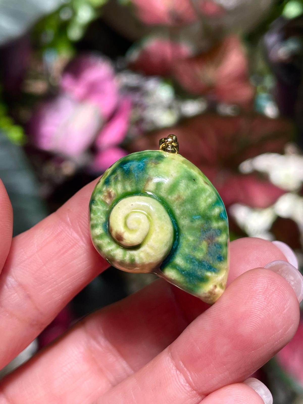 Unique Handmade Ceramic Colorful Polymita Garden Pendant Jewelry.