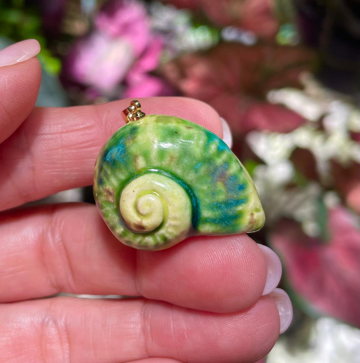 Unique Handmade Ceramic Colorful Polymita Garden Pendant Jewelry.