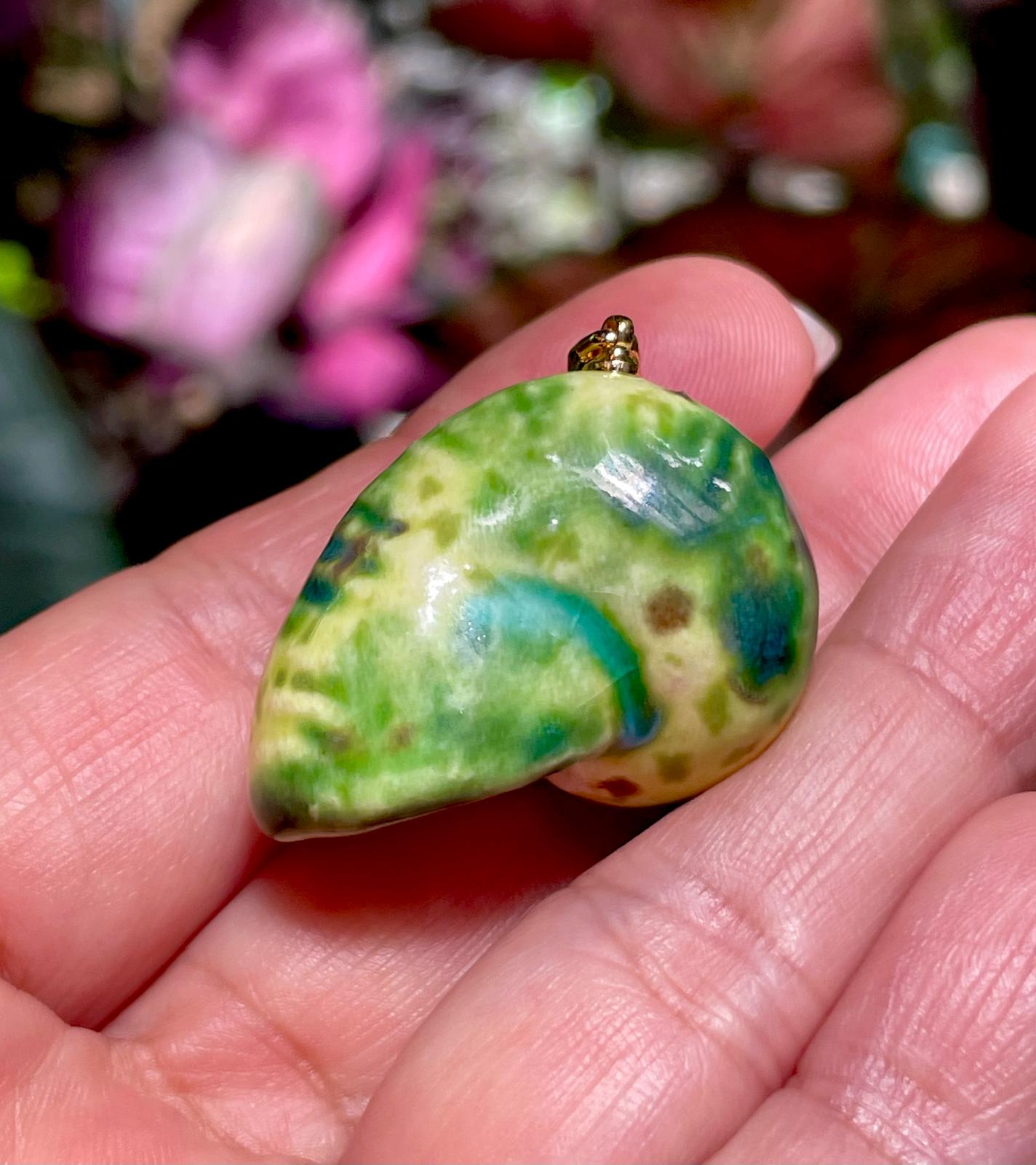 Unique Handmade Ceramic Colorful Polymita Garden Pendant Jewelry.