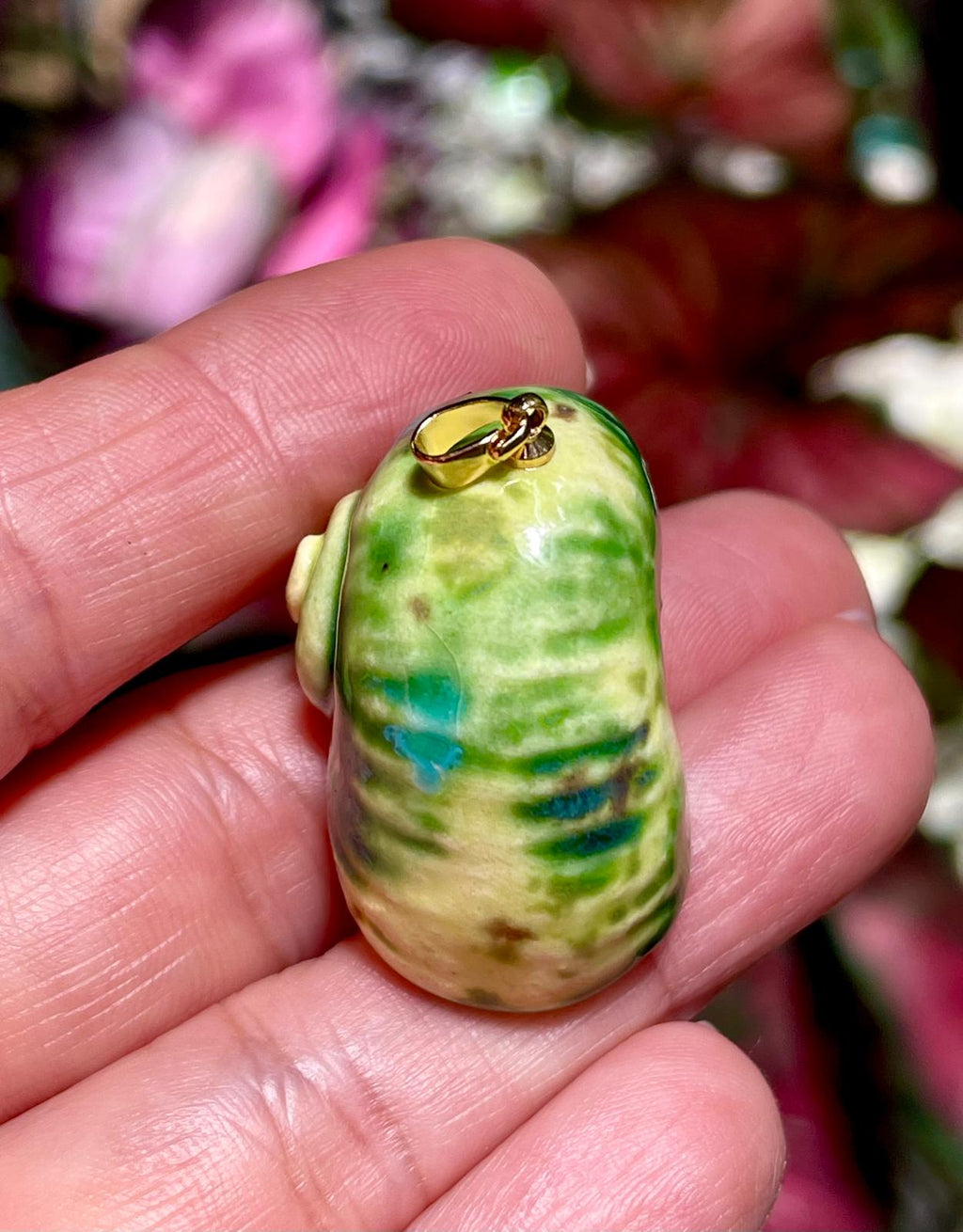 Unique Handmade Ceramic Colorful Polymita Garden Pendant Jewelry.