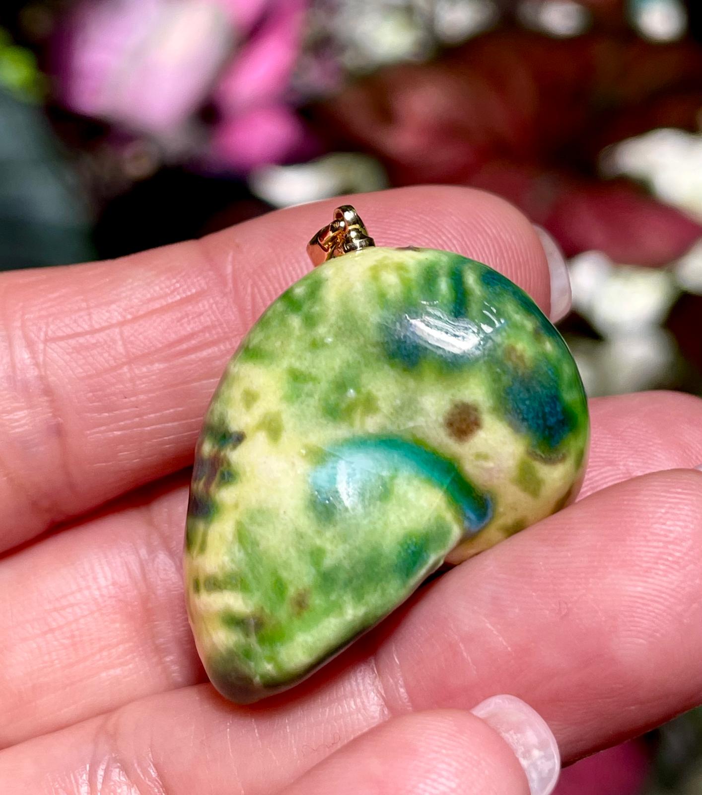 Unique Handmade Ceramic Colorful Polymita Garden Pendant Jewelry.