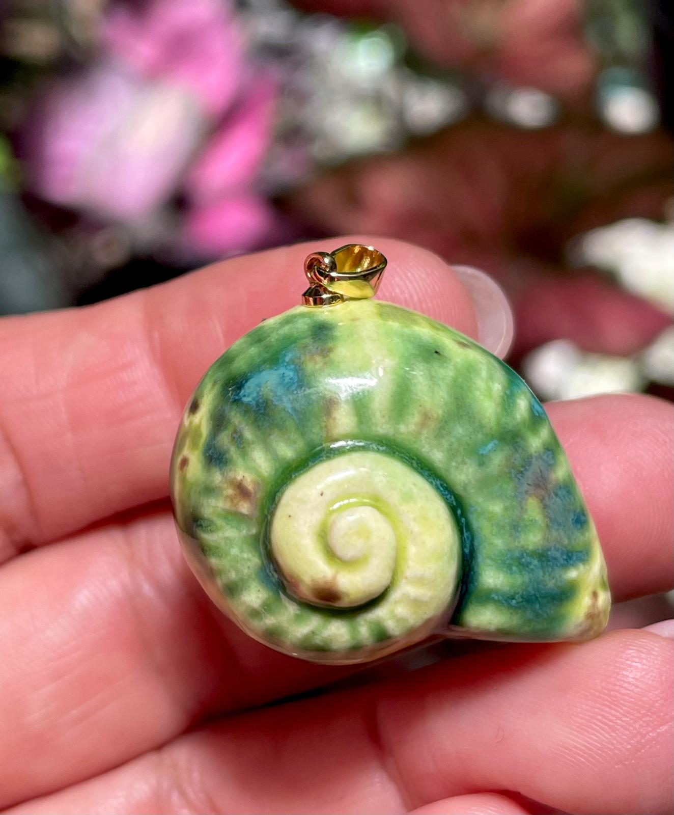 Unique Handmade Ceramic Colorful Polymita Garden Pendant Jewelry.