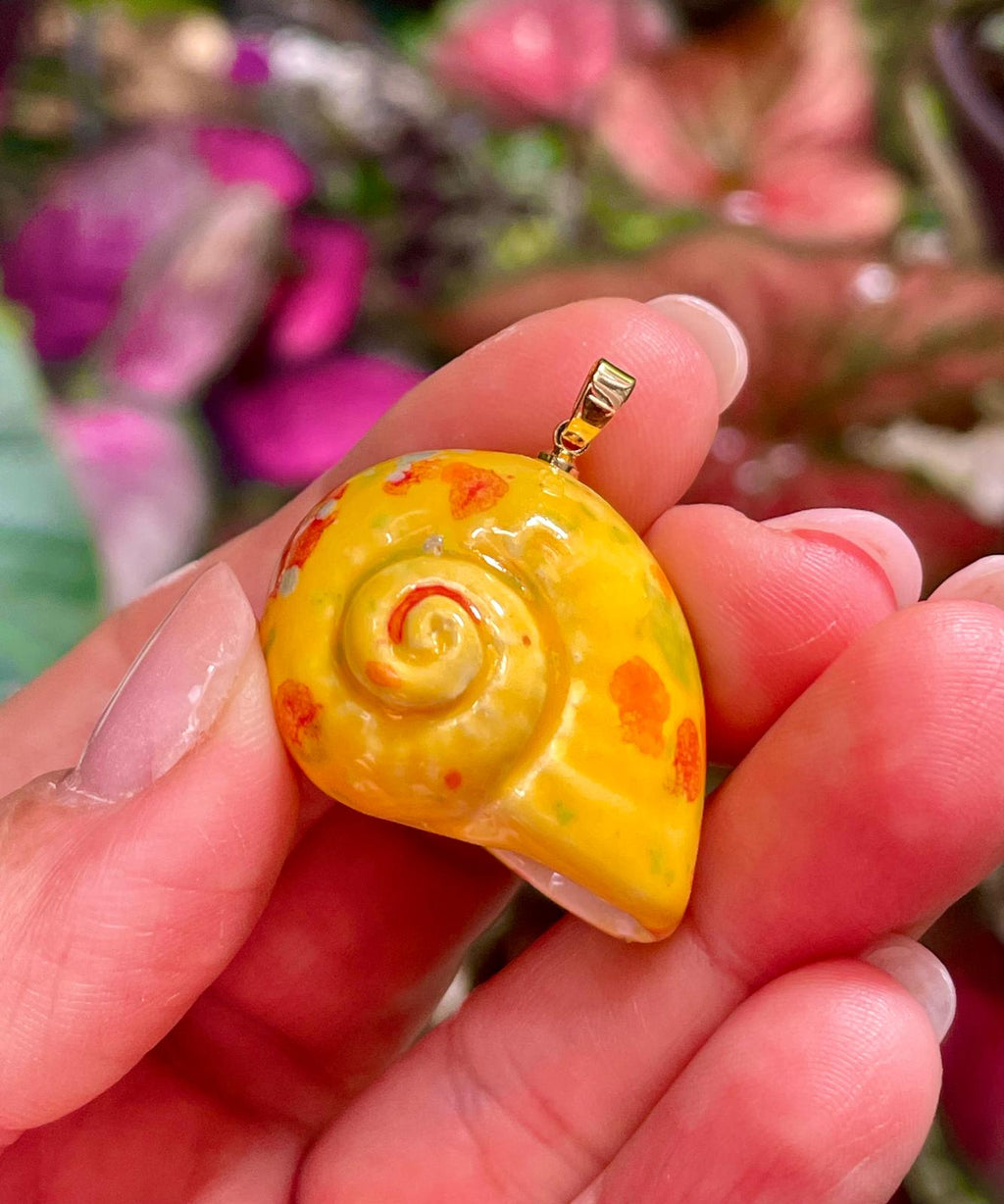 Unique Handmade Ceramic Colorful Polymita Orange Speckles Pendant Jewelry.
