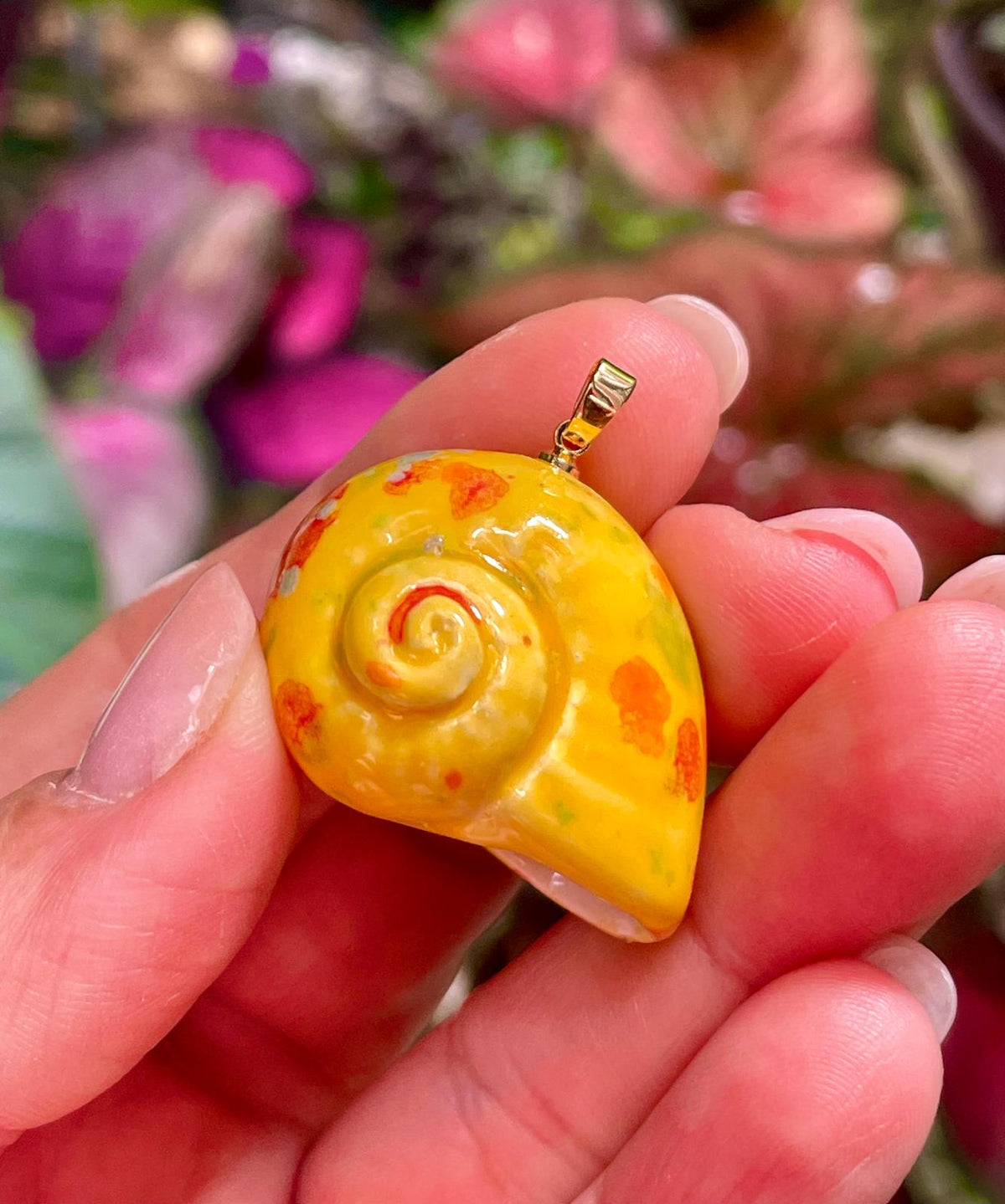 Unique Handmade Ceramic Colorful Polymita Orange Speckles Pendant Jewelry.