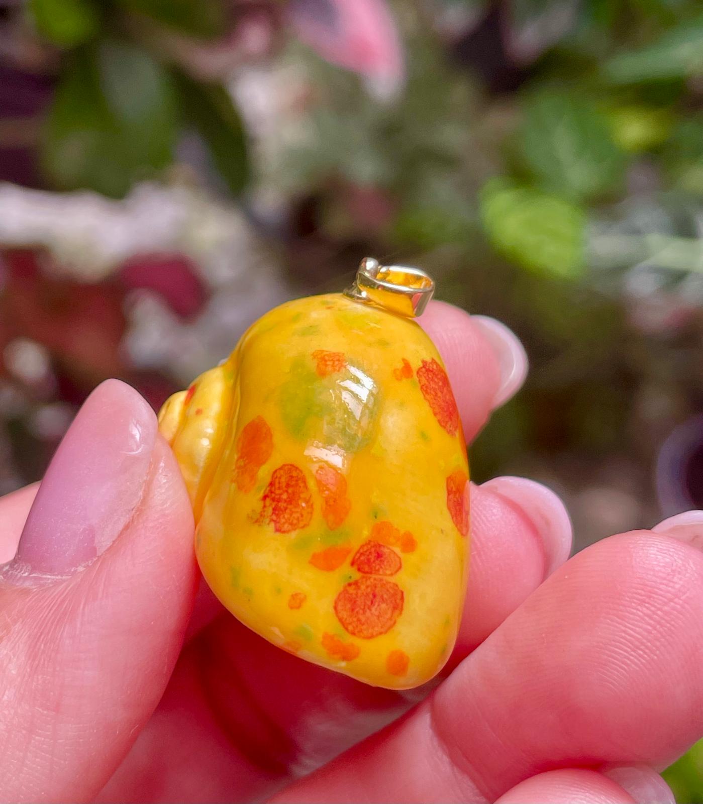 Unique Handmade Ceramic Colorful Polymita Orange Speckles Pendant Jewelry.