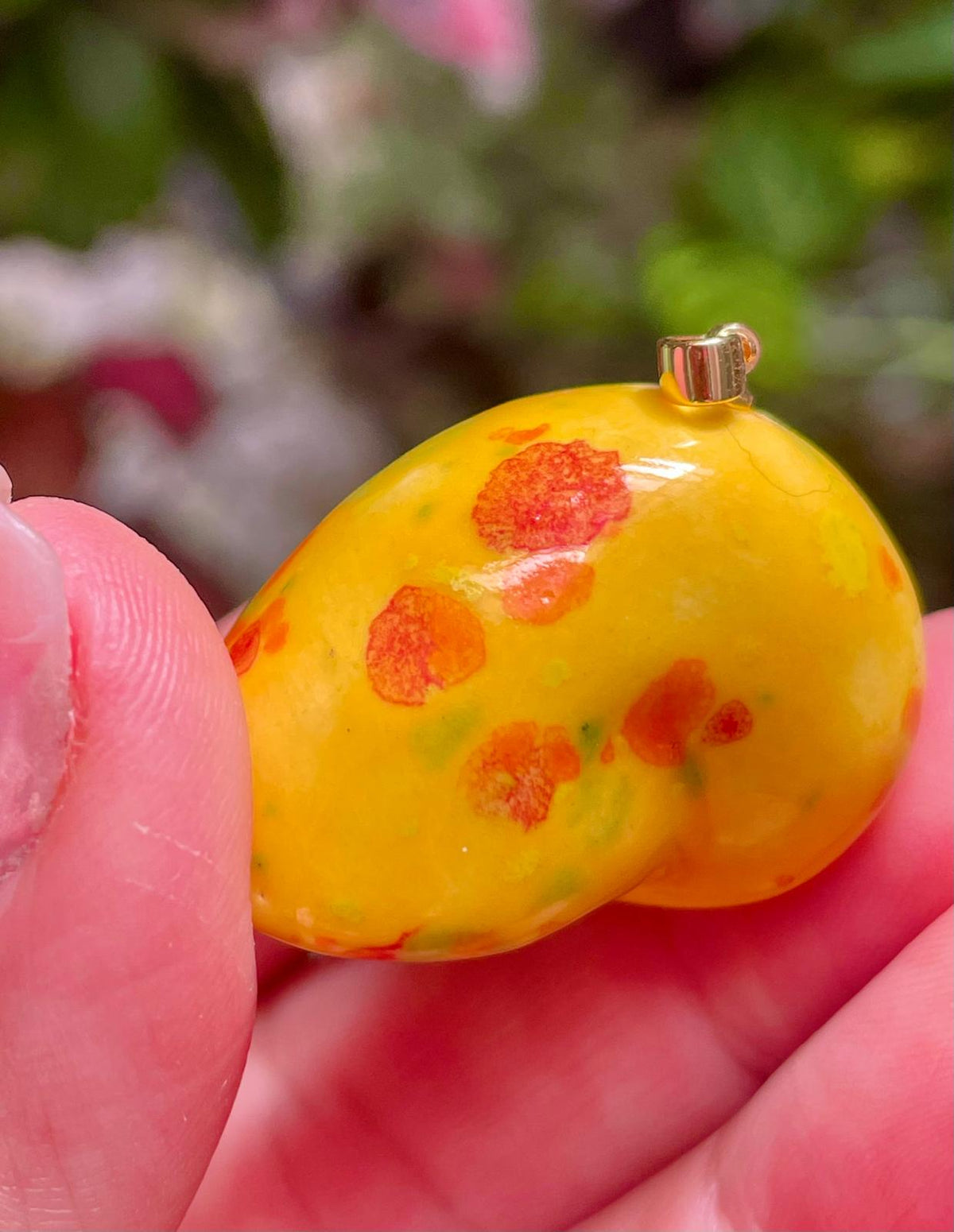 Unique Handmade Ceramic Colorful Polymita Orange Speckles Pendant Jewelry.