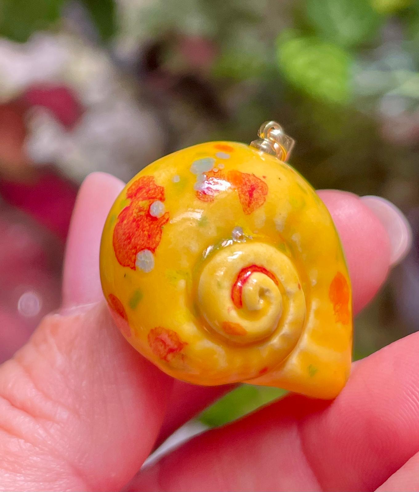 Unique Handmade Ceramic Colorful Polymita Orange Speckles Pendant Jewelry.