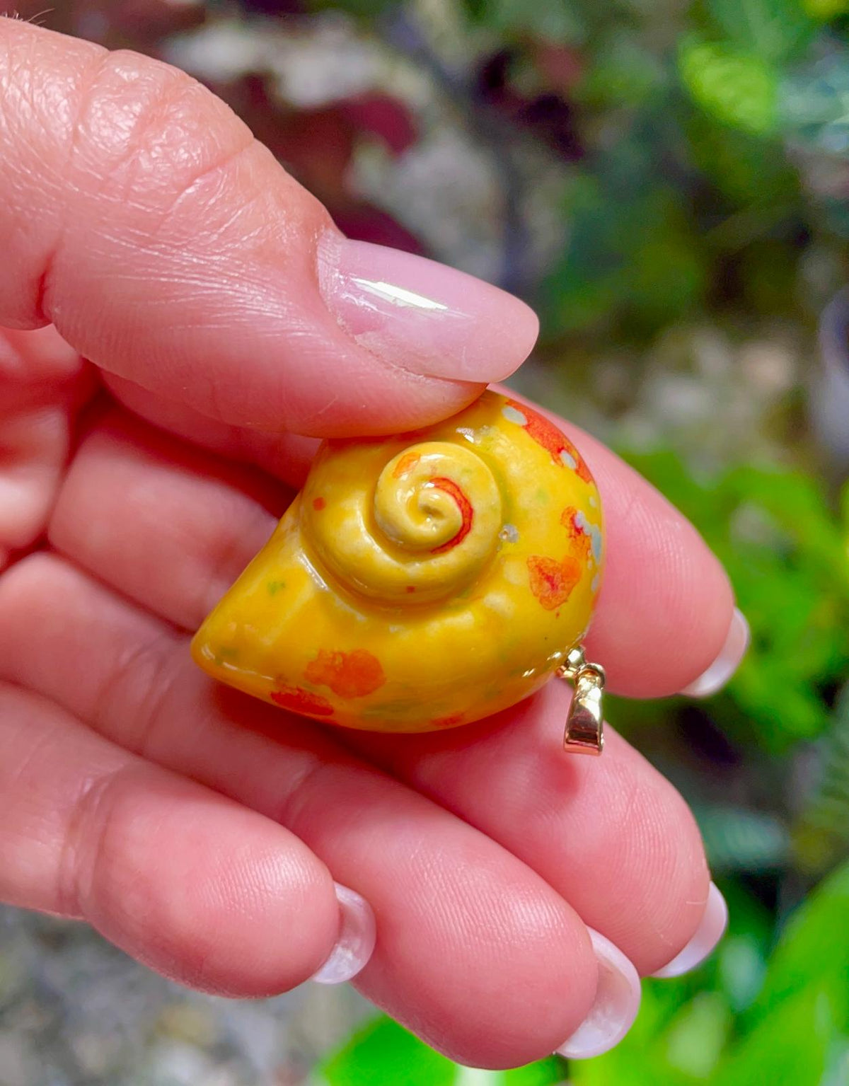 Unique Handmade Ceramic Colorful Polymita Orange Speckles Pendant Jewelry.