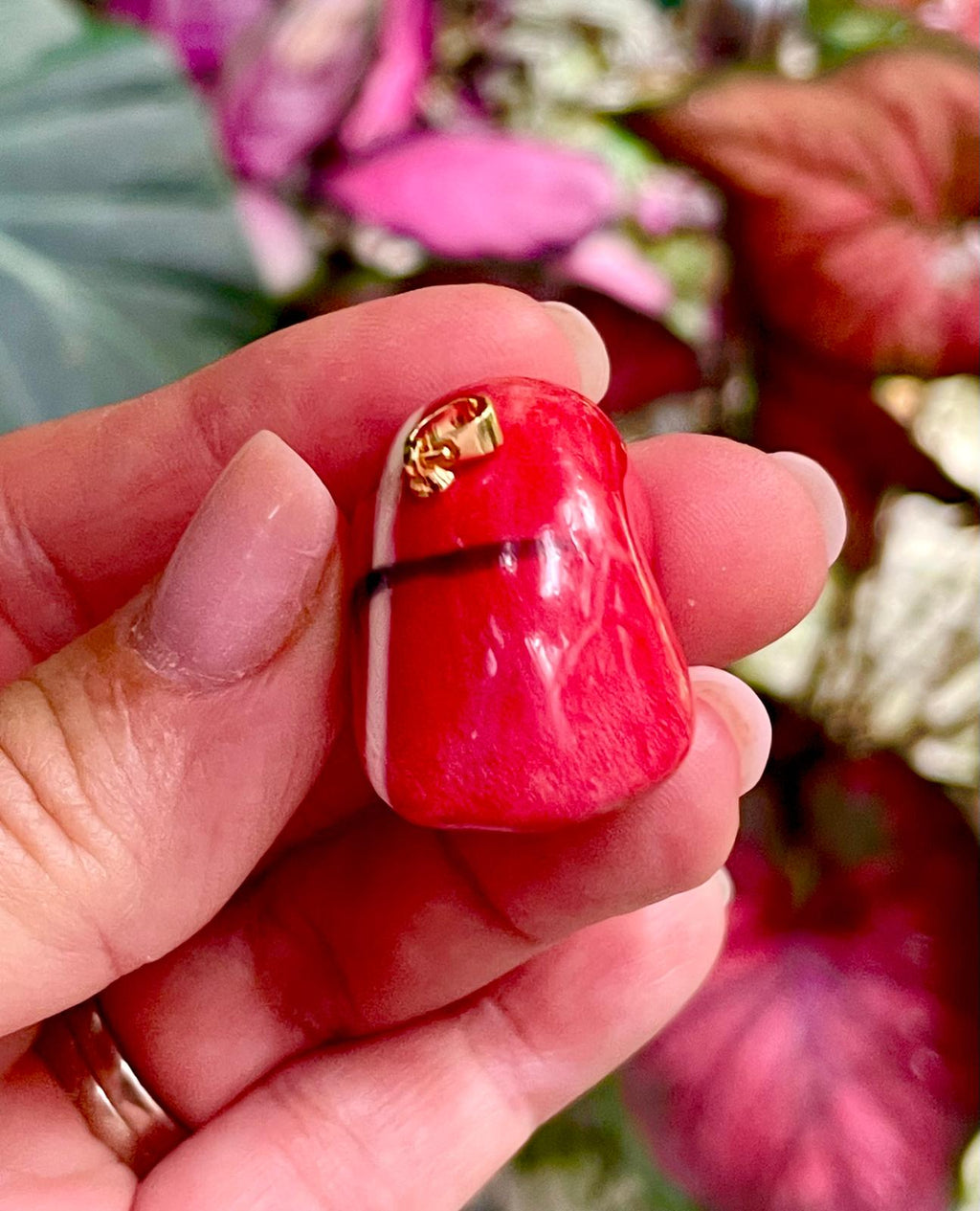Unique Handmade Ceramic Colorful Polymita Red Pendant Jewelry.