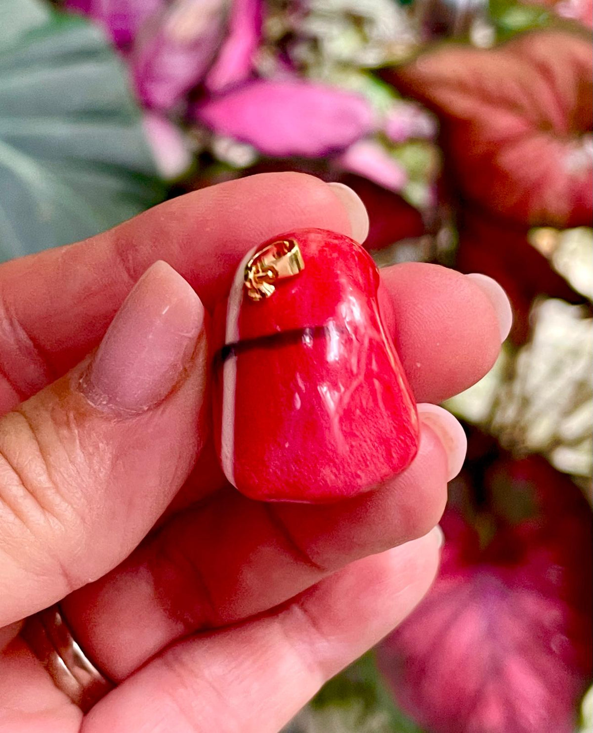 Unique Handmade Ceramic Colorful Polymita Red Pendant Jewelry.