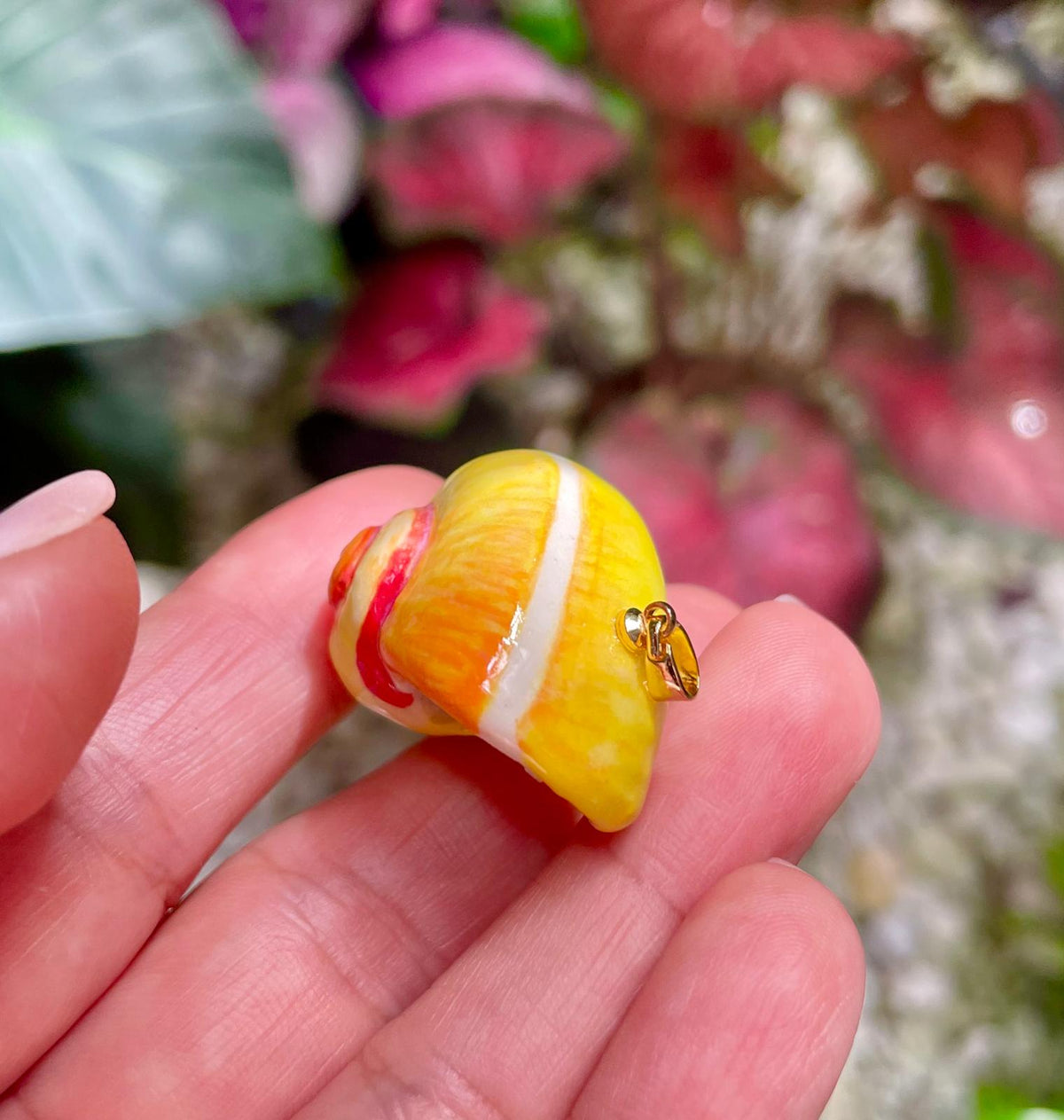 Unique Handmade Ceramic Colorful Polymita Tangerine Pendant Jewelry.