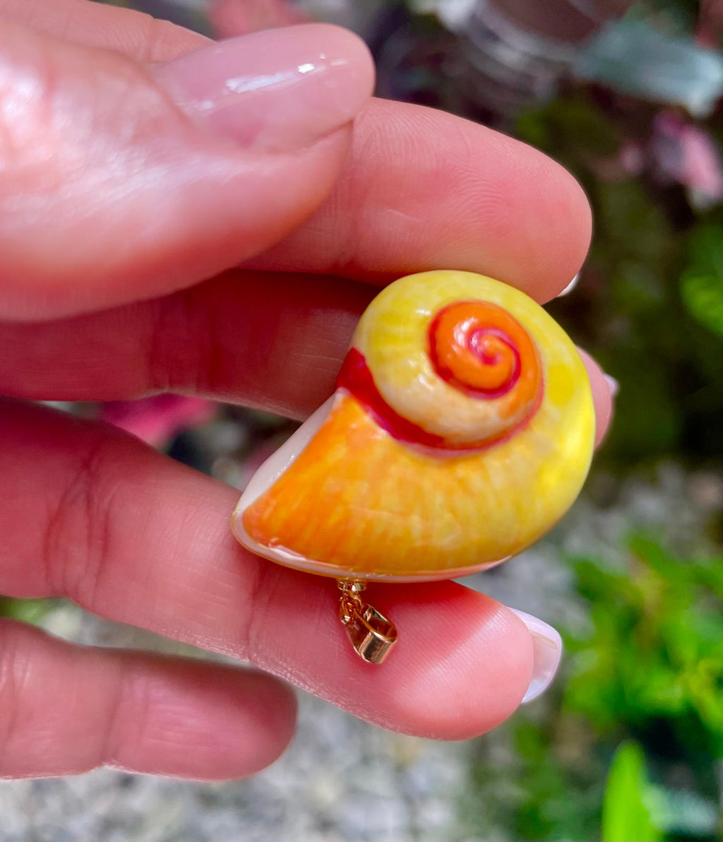 Unique Handmade Ceramic Colorful Polymita Tangerine Pendant Jewelry.
