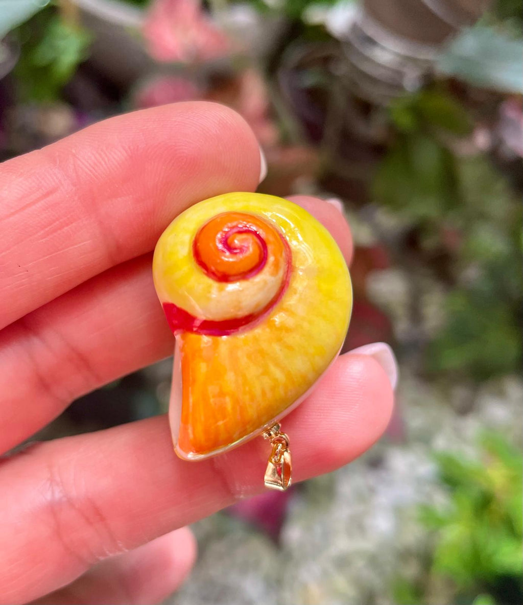 Unique Handmade Ceramic Colorful Polymita Tangerine Pendant Jewelry.