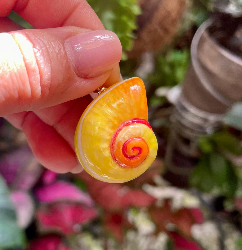 Unique Handmade Ceramic Colorful Polymita Tangerine Pendant Jewelry.