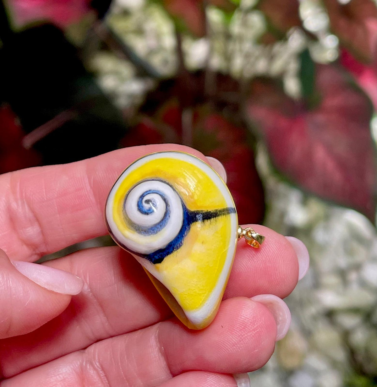 Unique Handmade Ceramic Colorful Polymita White Heart Pendant Jewelry.