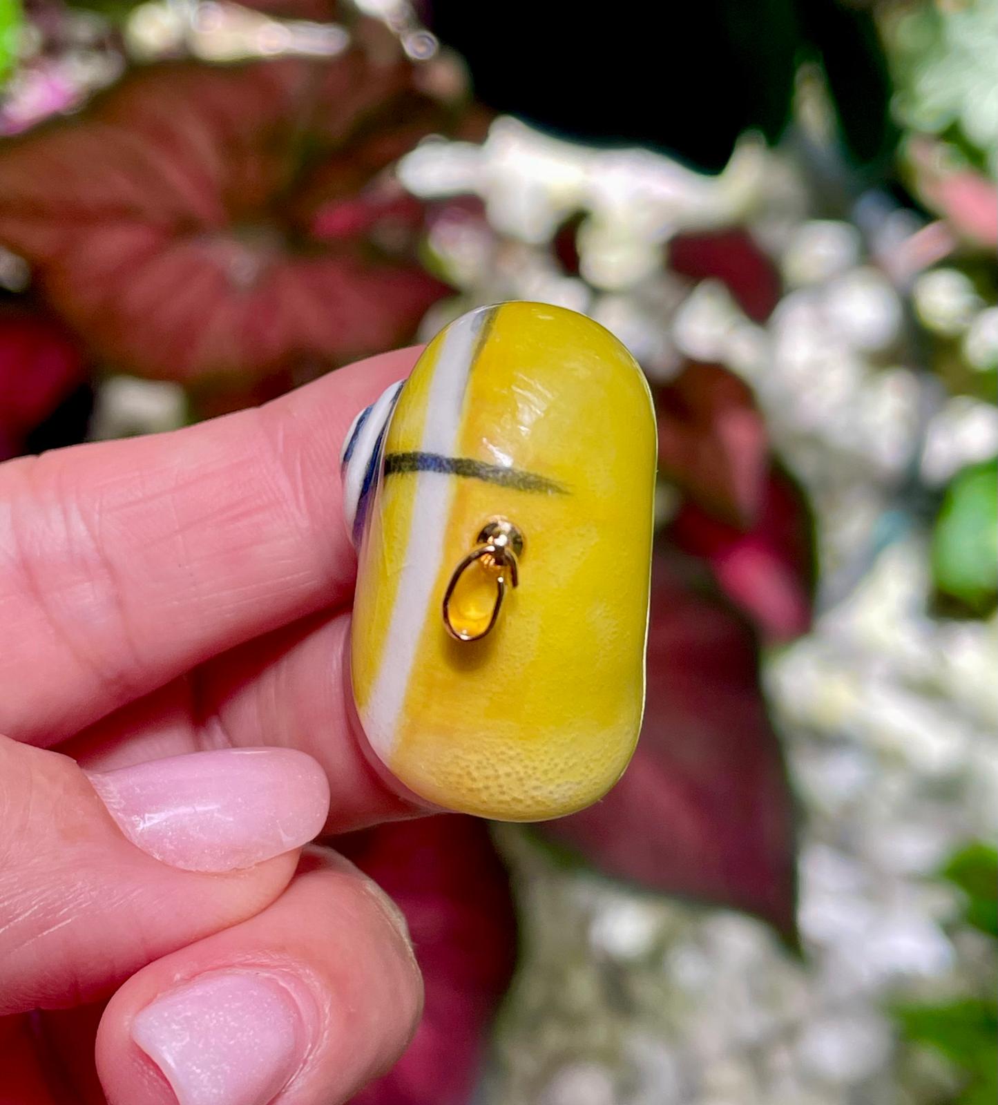 Unique Handmade Ceramic Colorful Polymita White Heart Pendant Jewelry.