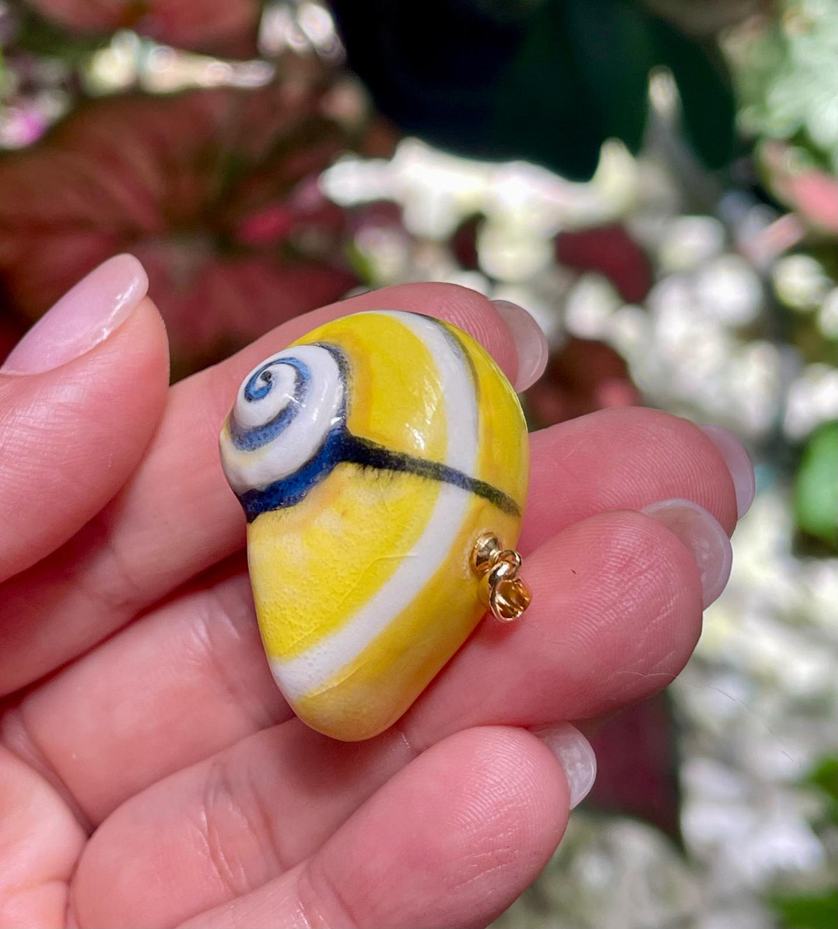 Unique Handmade Ceramic Colorful Polymita White Heart Pendant Jewelry.