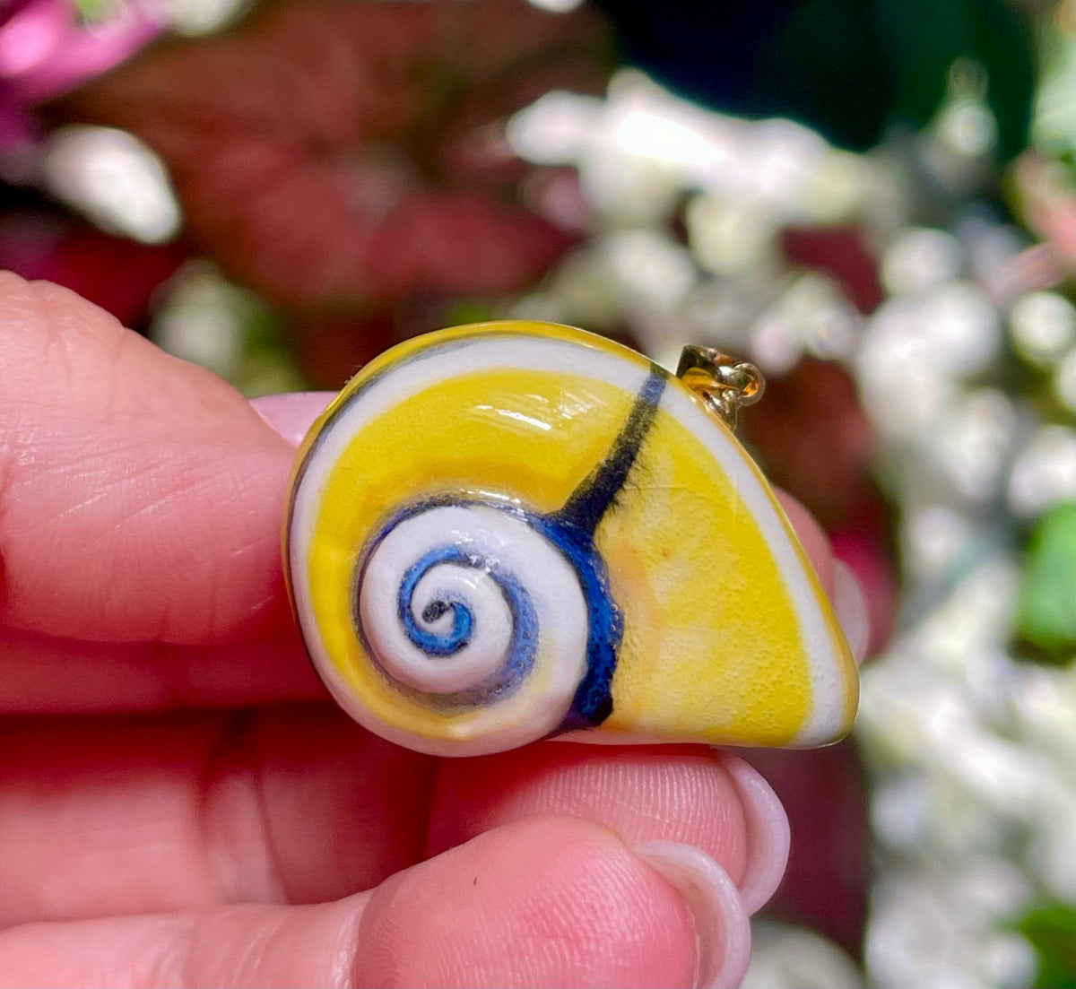 Unique Handmade Ceramic Colorful Polymita White Heart Pendant Jewelry.