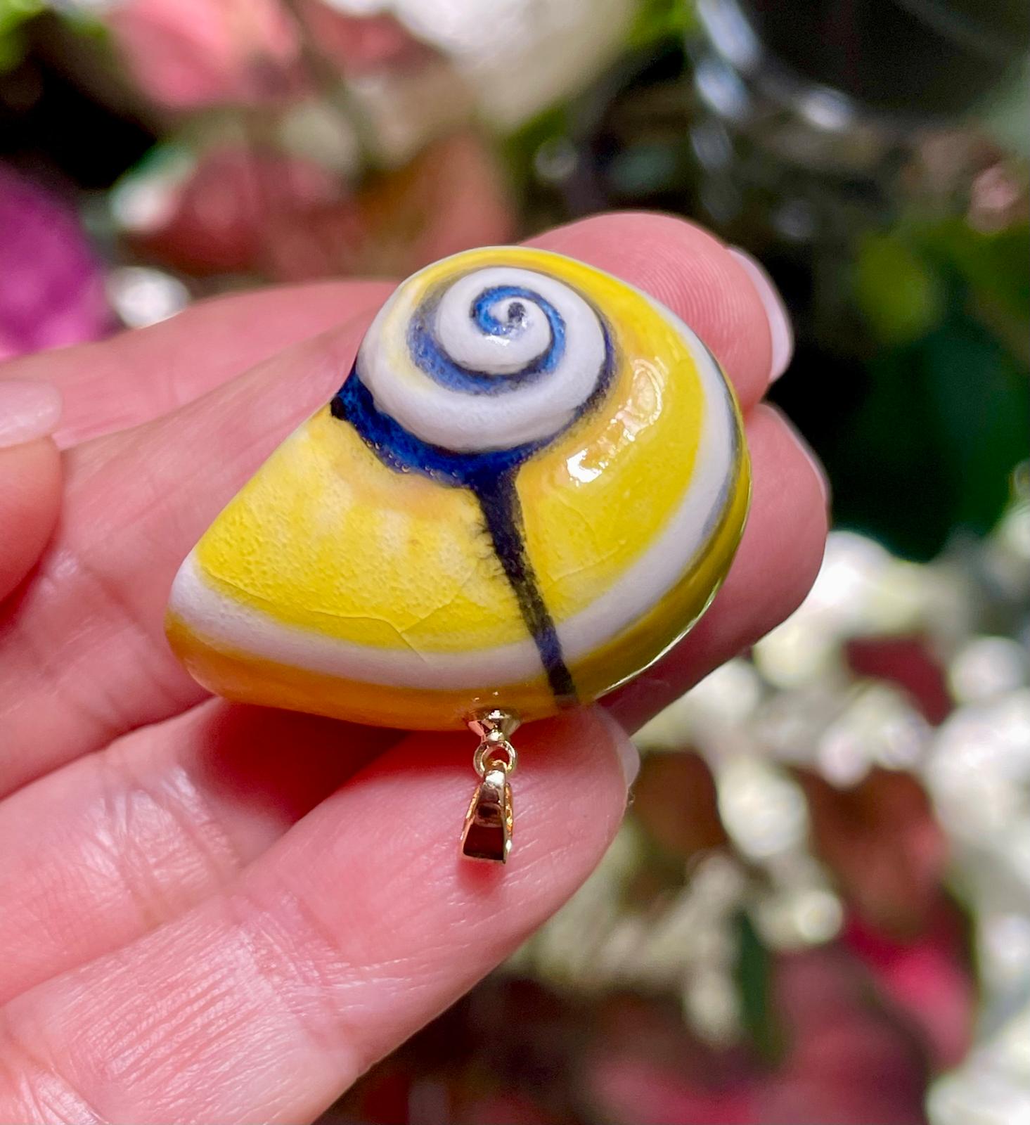 Unique Handmade Ceramic Colorful Polymita White Heart Pendant Jewelry.