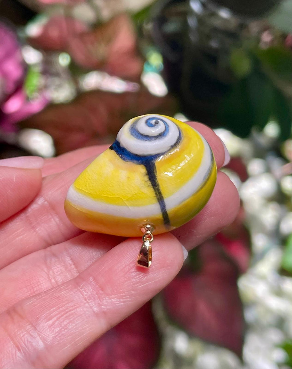 Unique Handmade Ceramic Colorful Polymita White Heart Pendant Jewelry.