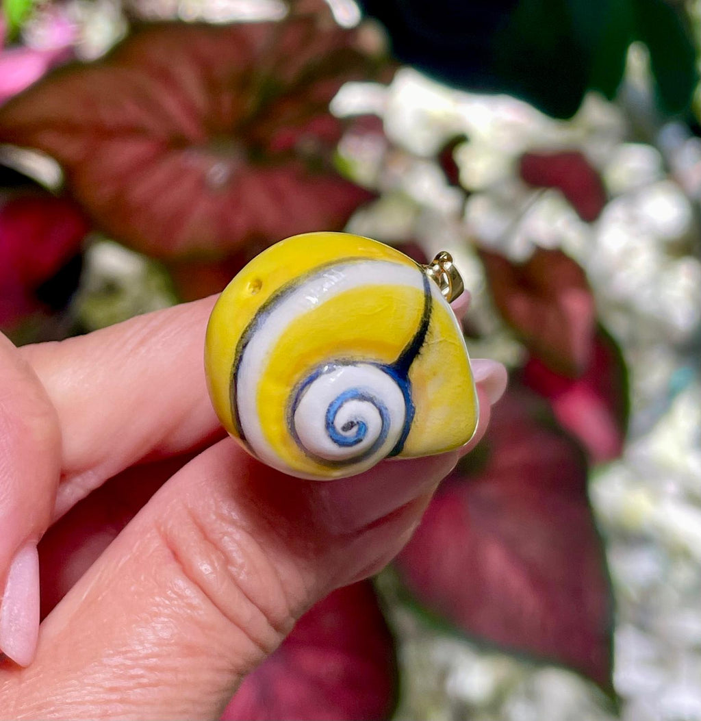 Unique Handmade Ceramic Colorful Polymita White Heart Pendant Jewelry.