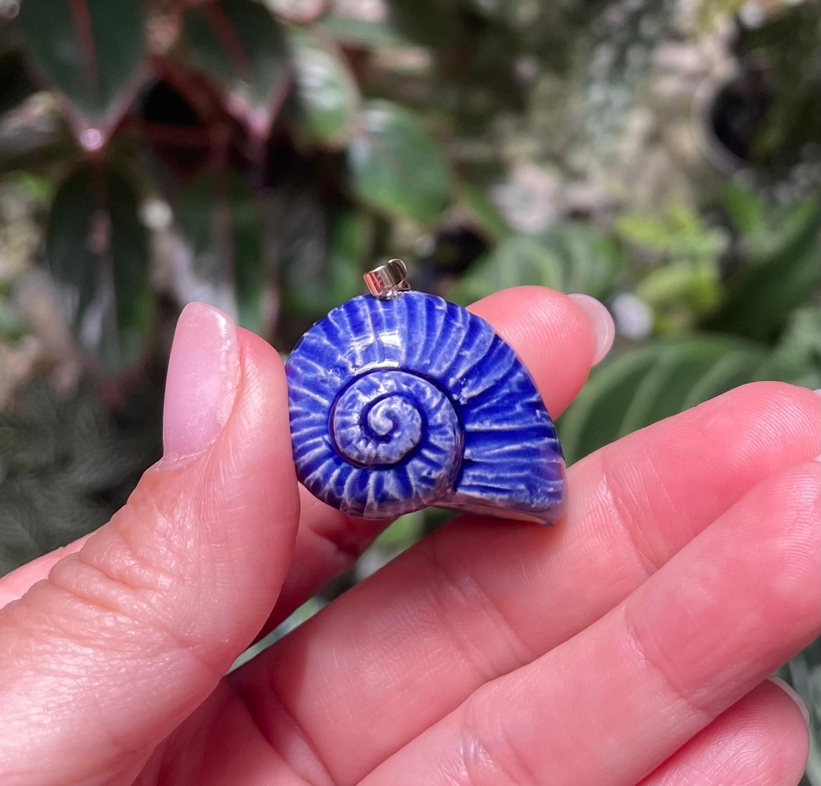 Unique Handmade Ceramic Colorful Polymita Indigo Pendant Jewelry.