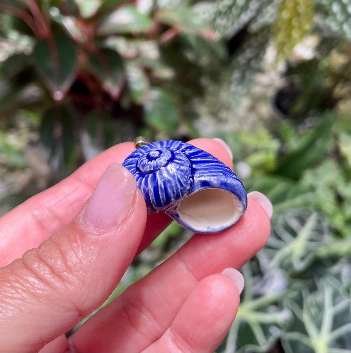Unique Handmade Ceramic Colorful Polymita Indigo Pendant Jewelry.
