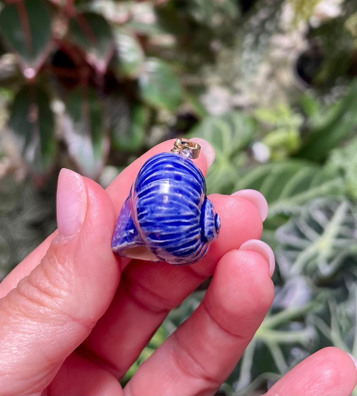Unique Handmade Ceramic Colorful Polymita Indigo Pendant Jewelry.
