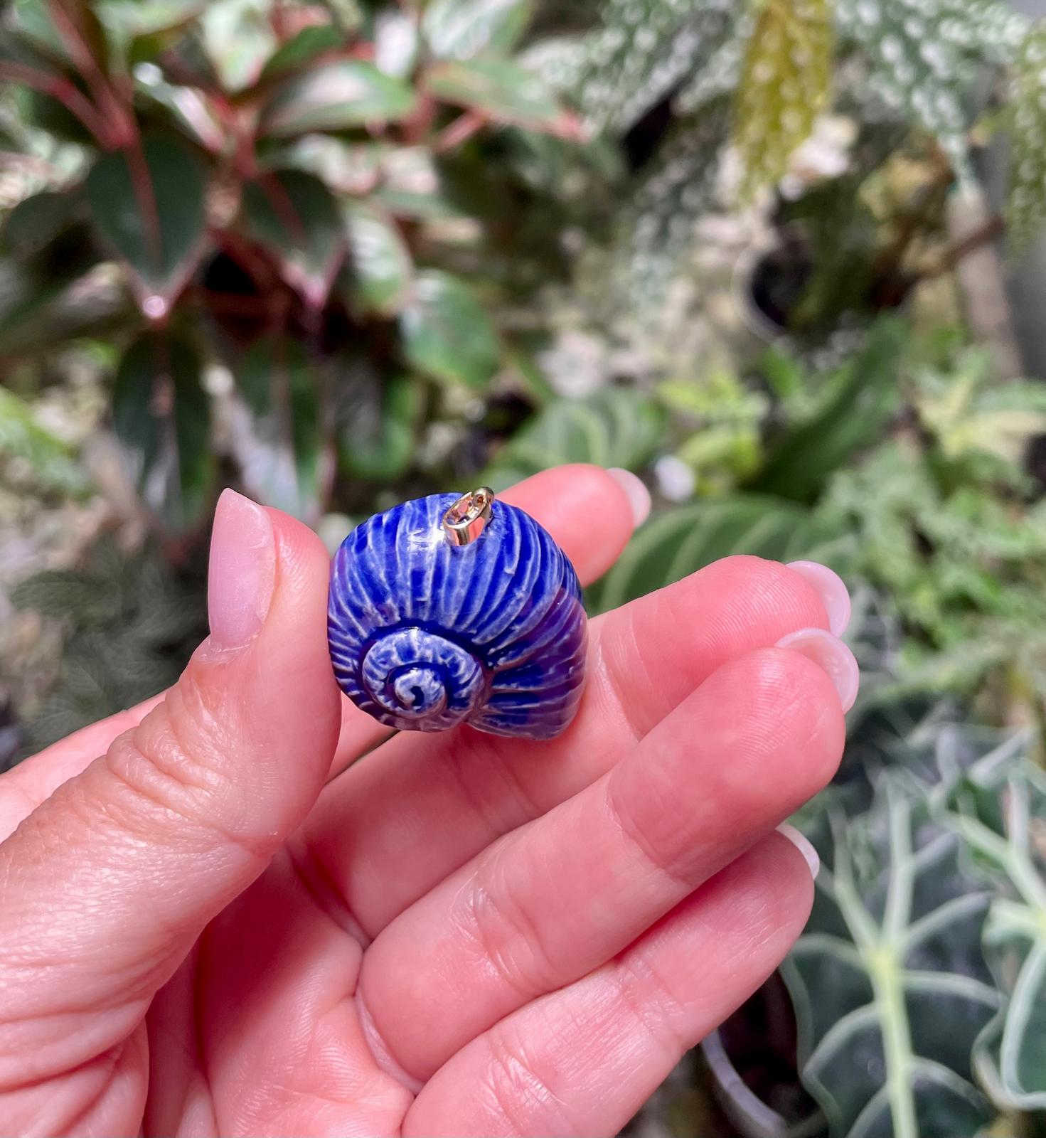 Unique Handmade Ceramic Colorful Polymita Indigo Pendant Jewelry.