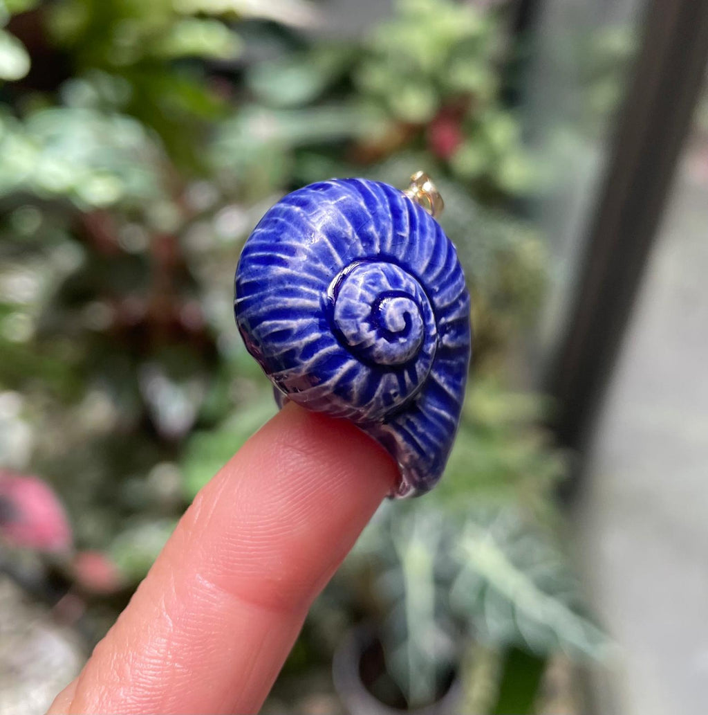 Unique Handmade Ceramic Colorful Polymita Indigo Pendant Jewelry.