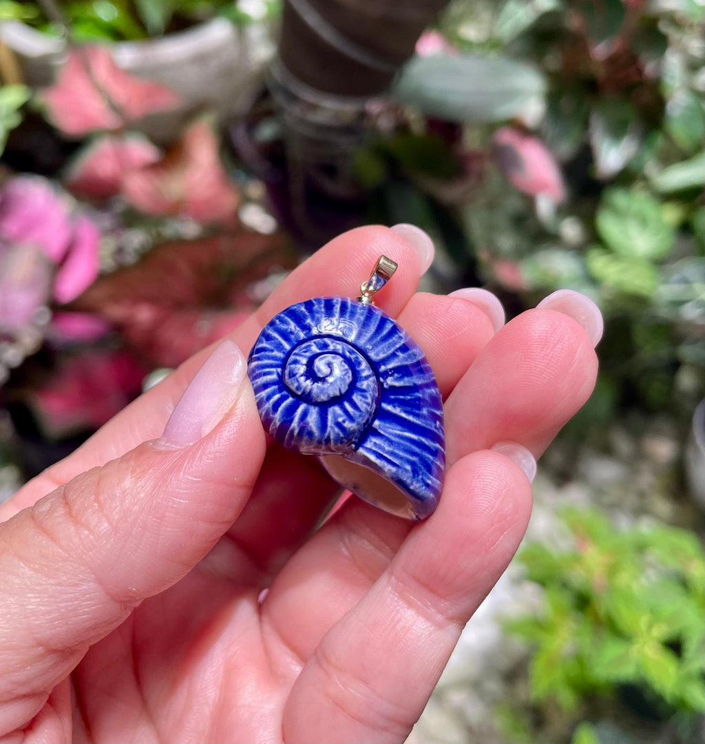 Unique Handmade Ceramic Colorful Polymita Indigo Pendant Jewelry.