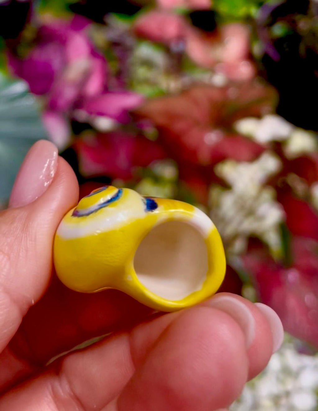 Unique Handmade Ceramic Colorful Polymita Yellow Lemon Pendant Jewelry.