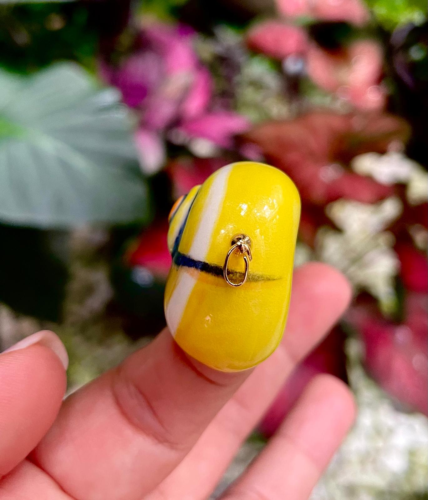Unique Handmade Ceramic Colorful Polymita Yellow Lemon Pendant Jewelry.