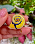 Unique Handmade Ceramic Colorful Polymita Yellow Lemon Pendant Jewelry.