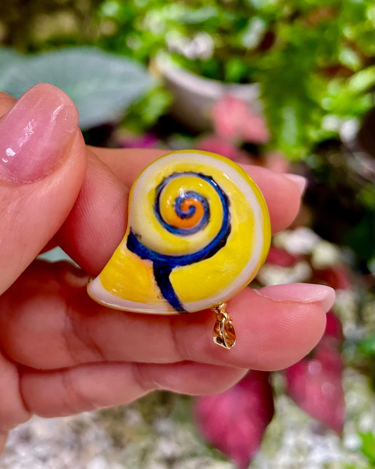 Unique Handmade Ceramic Colorful Polymita Yellow Lemon Pendant Jewelry.
