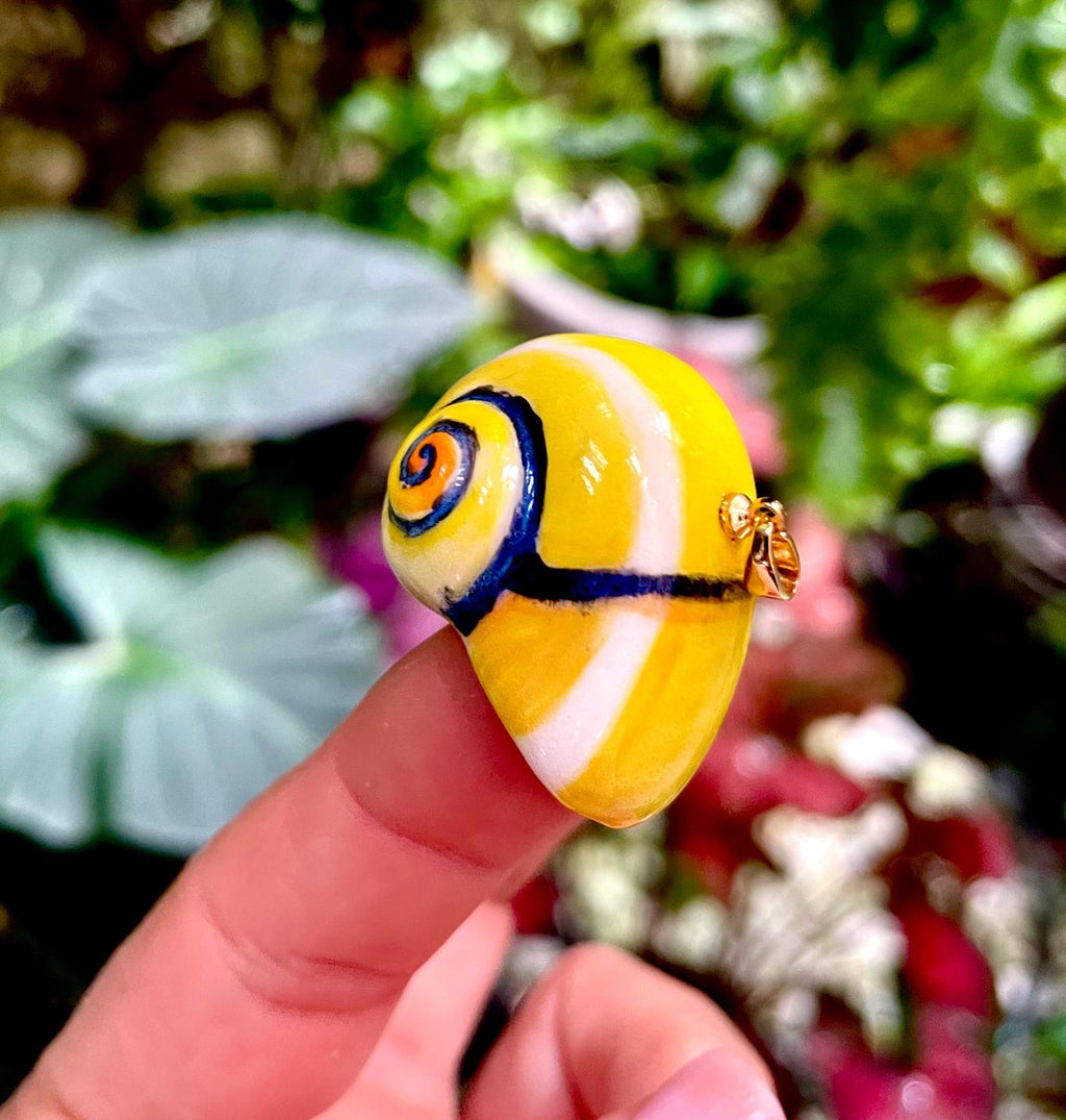 Unique Handmade Ceramic Colorful Polymita Yellow Lemon Pendant Jewelry.