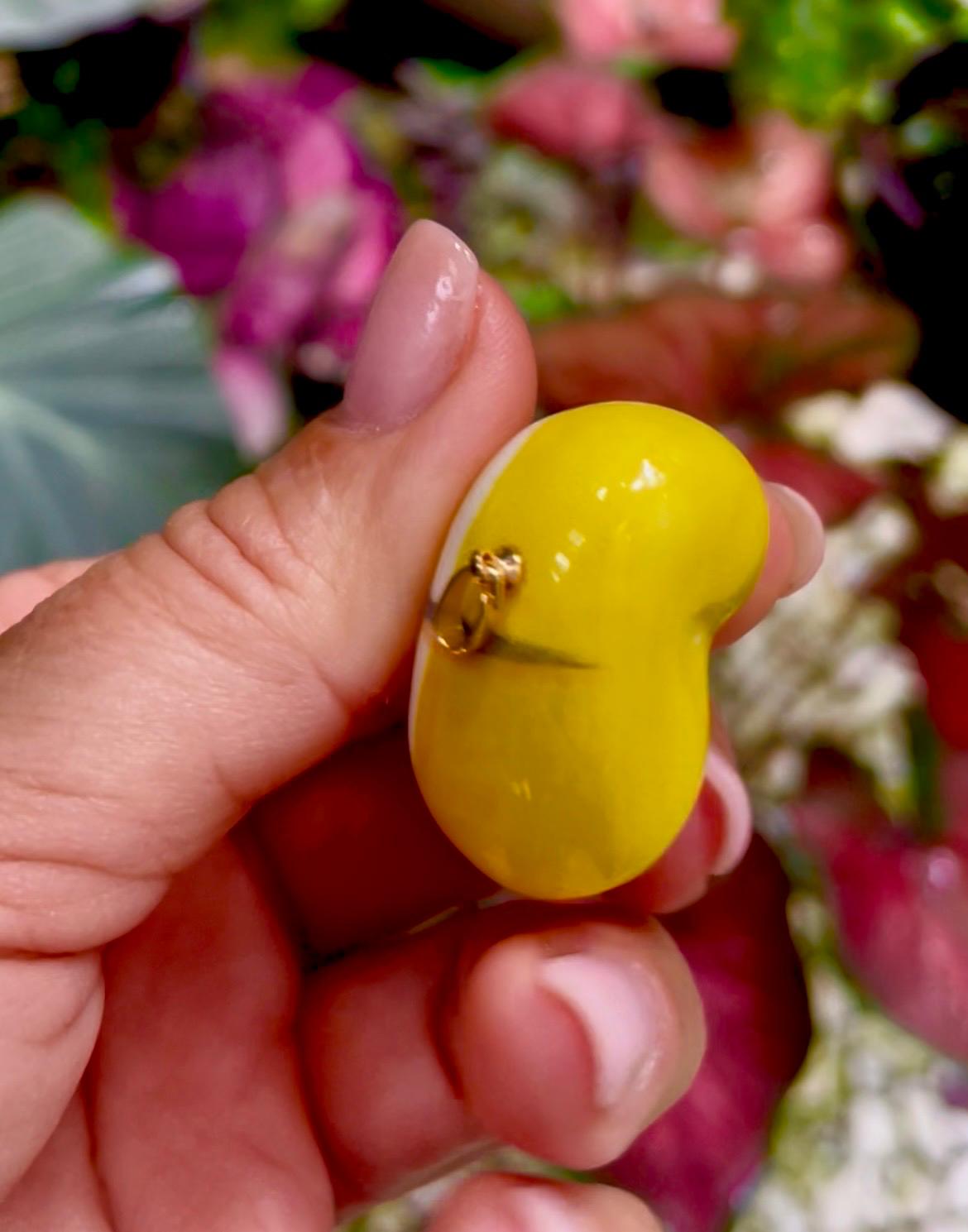 Unique Handmade Ceramic Colorful Polymita Yellow Lemon Pendant Jewelry.