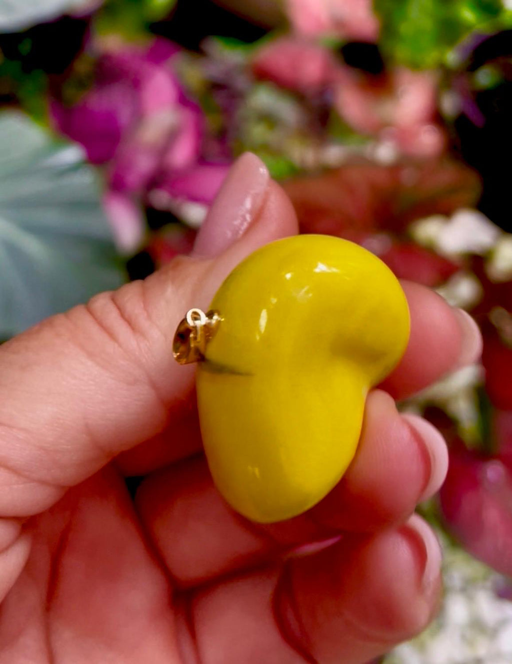 Unique Handmade Ceramic Colorful Polymita Yellow Lemon Pendant Jewelry.