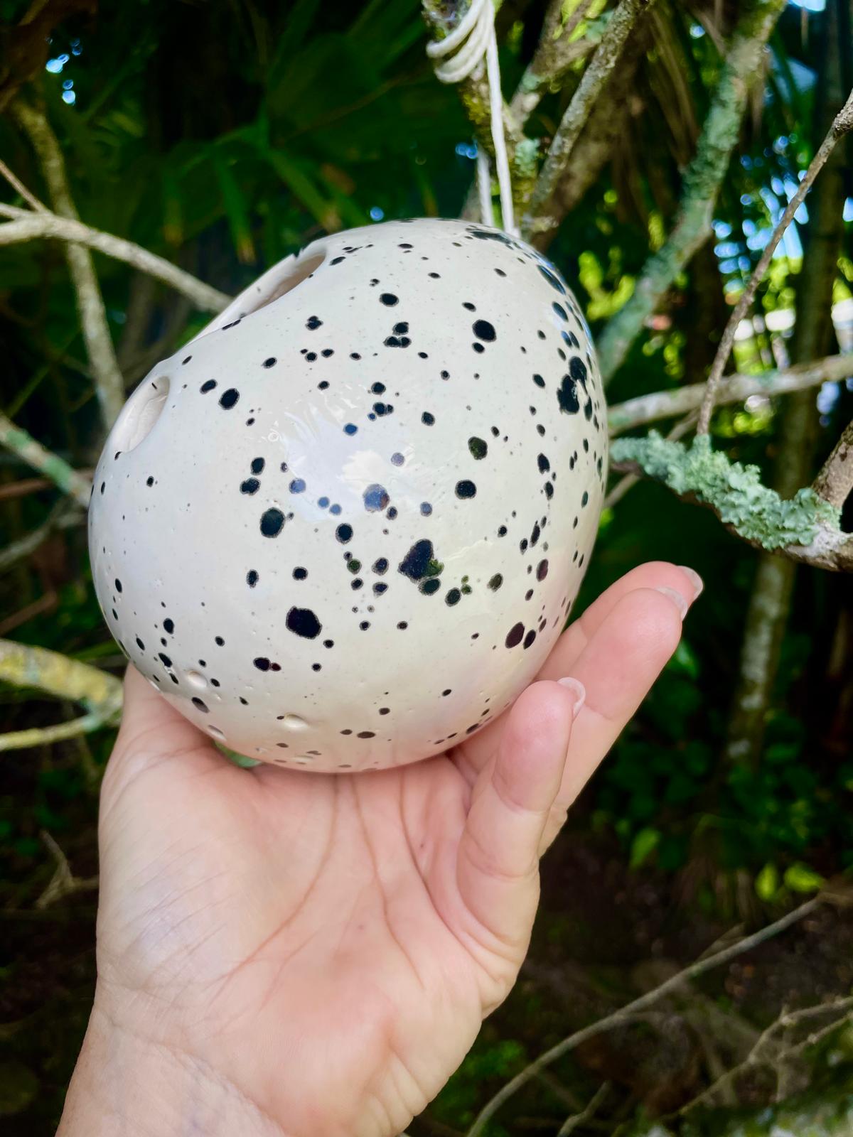 Unique Handmade Ceramic Birdhouse Speckled Egg Hanging Pottery