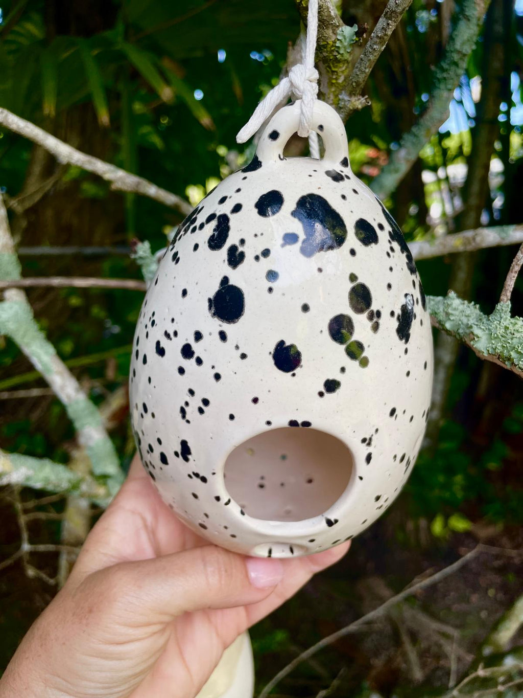 Unique Handmade Ceramic Birdhouse Speckled Egg Hanging Pottery